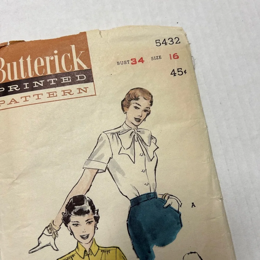 Butterick Vintage 1950's Pattern #5432 Women's‎ Shirt Blouse Size 16